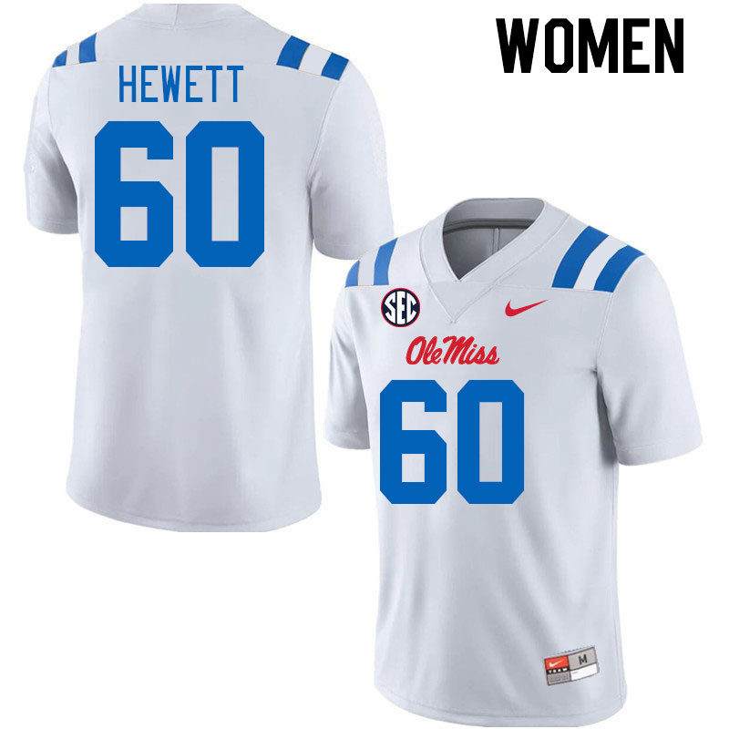 Women #60 Lane Hewett Ole Miss Rebels 2024 New Uniforms College Football Jerseys Stitched-White